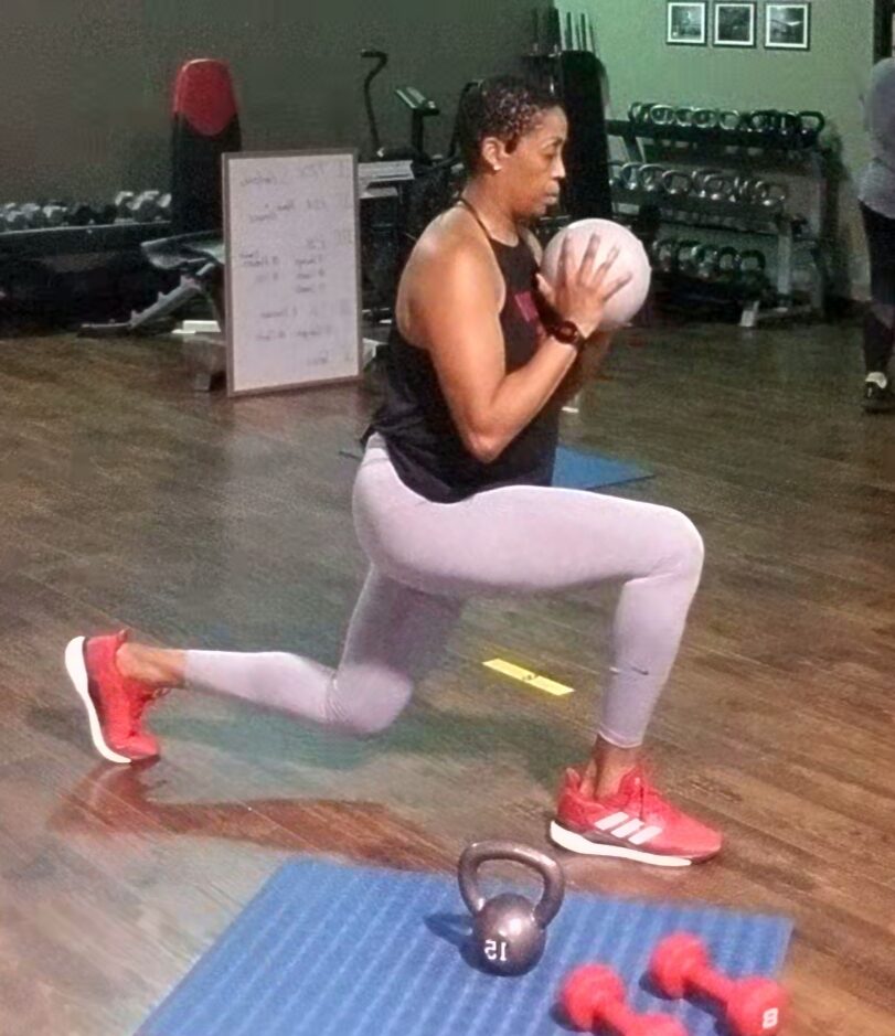 Coach Peters during a high-intensity medicine-ball session.